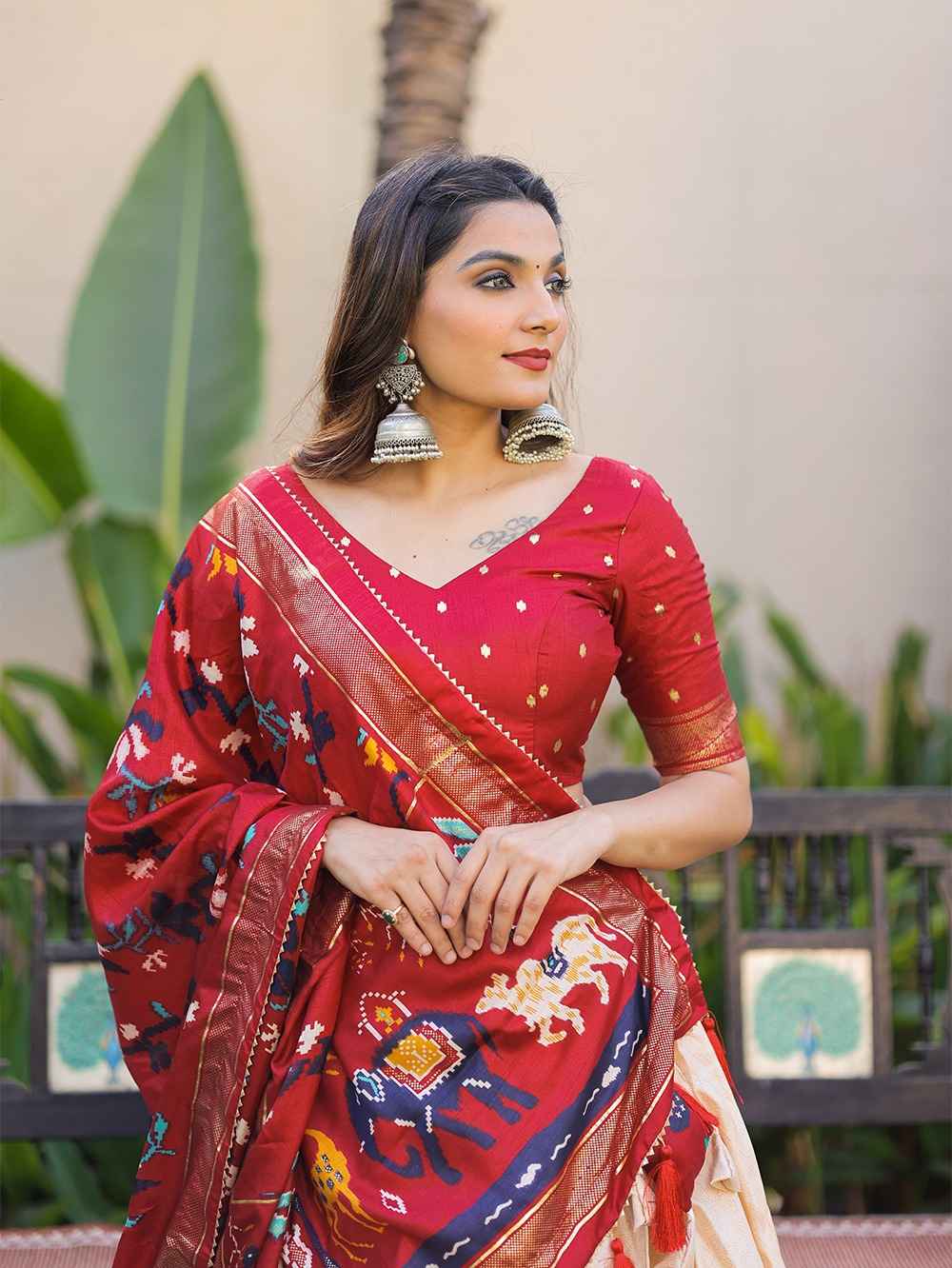 Foil print Dola Silk Lehangas