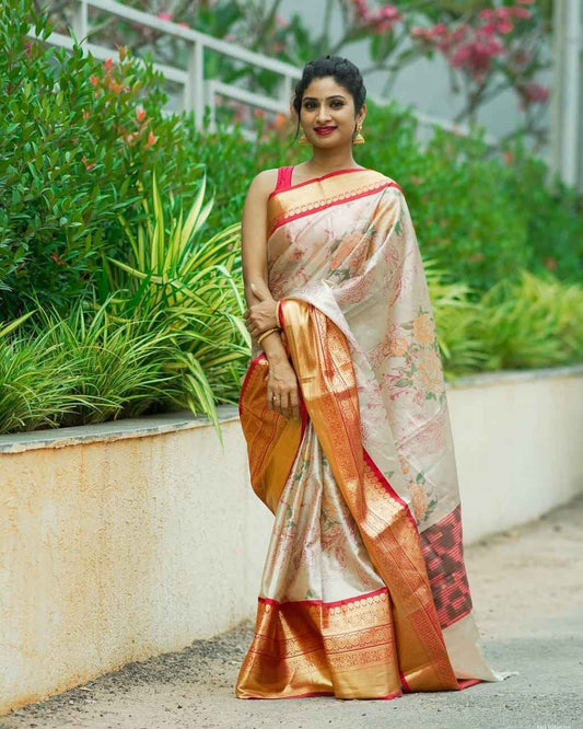 Brush Painted Banarasi Tissue Silk Sarees