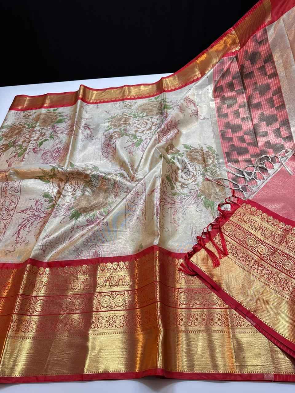 Brush Painted Banarasi Tissue Silk Sarees