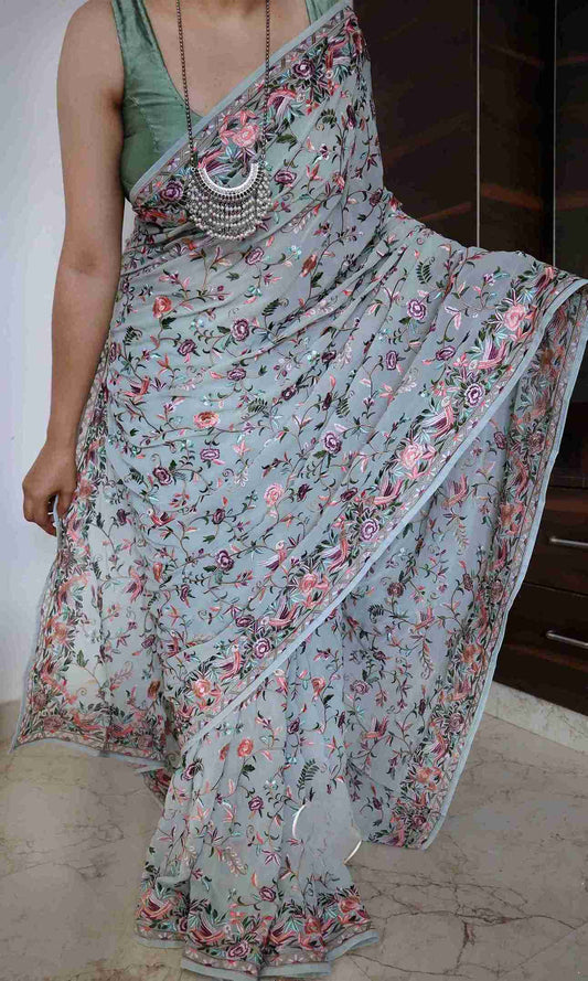 Parsi Work Georgette Sarees