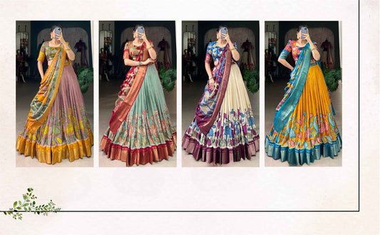 Jaquard Dola Silk Lehangas