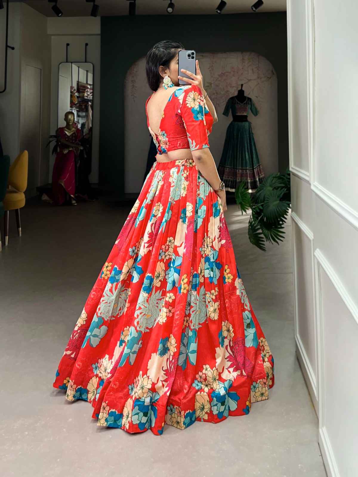 Floral Print Tussar Silk Lehanga