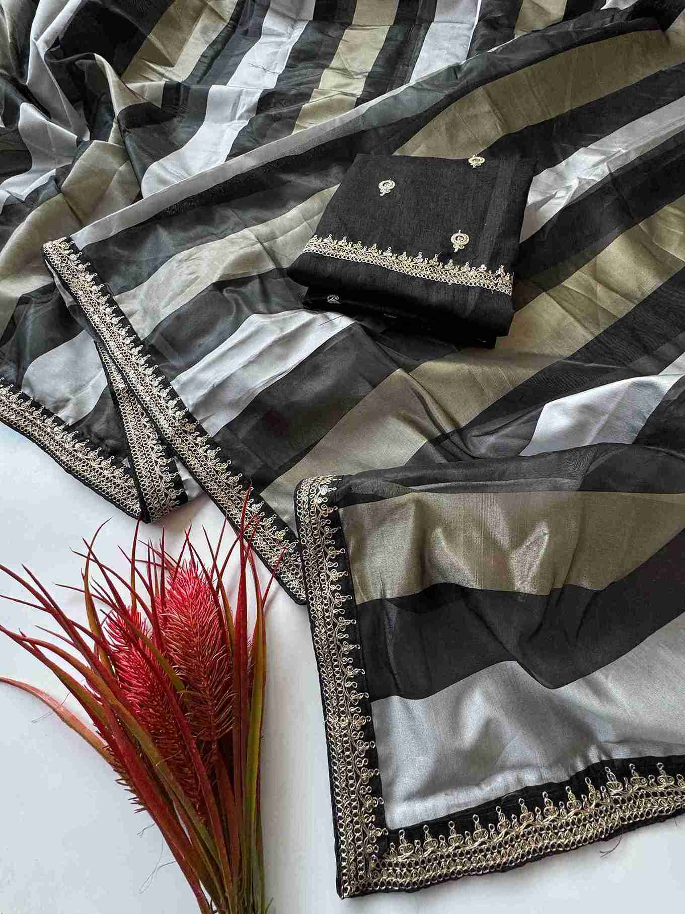 Multi Zari organza Silk Sarees