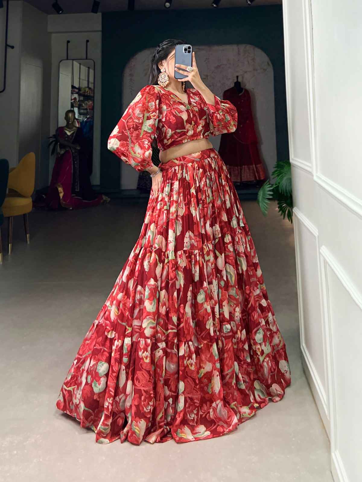 Floral Print Georgette Lehangas