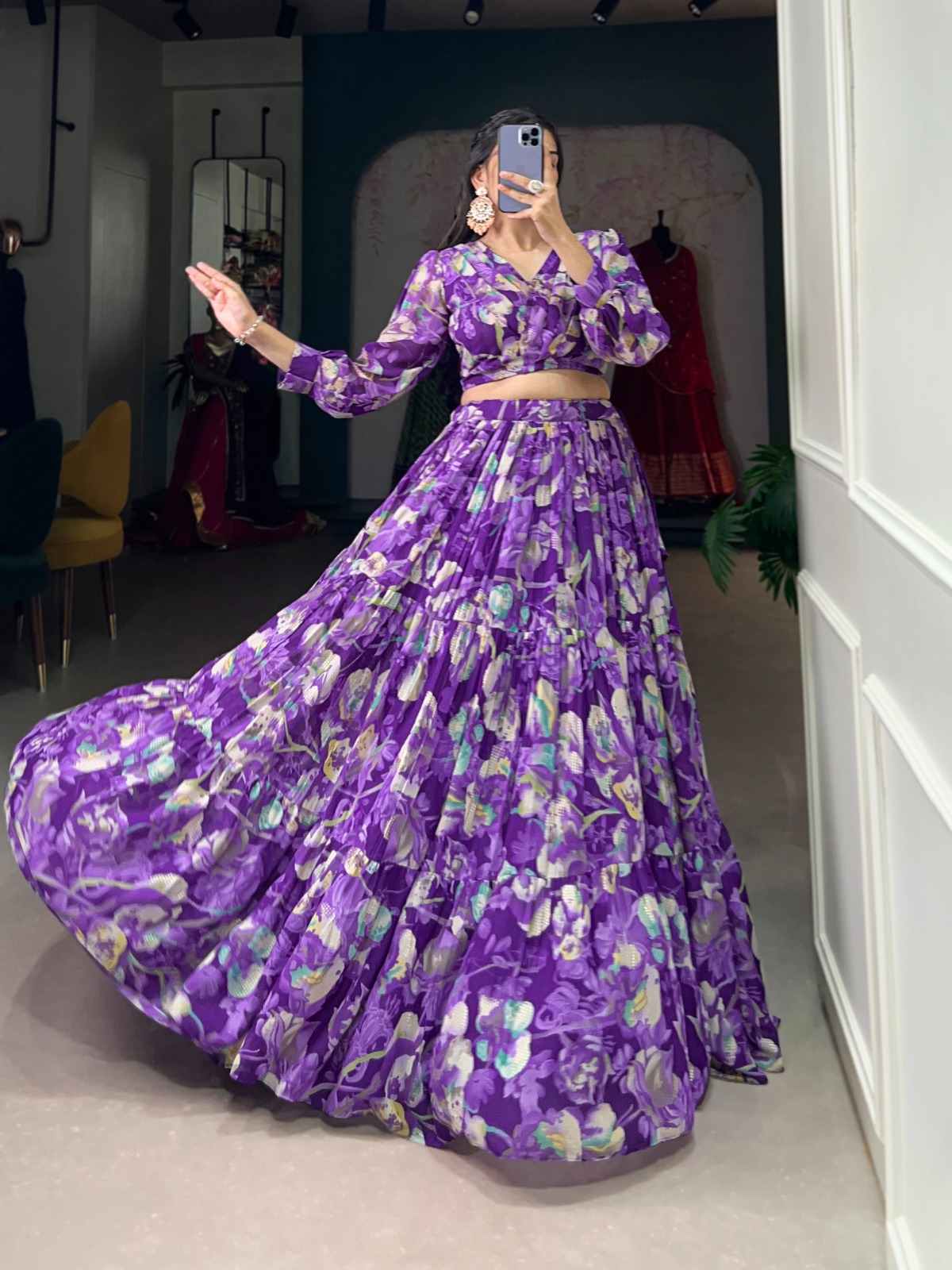 Floral Print Georgette Lehangas