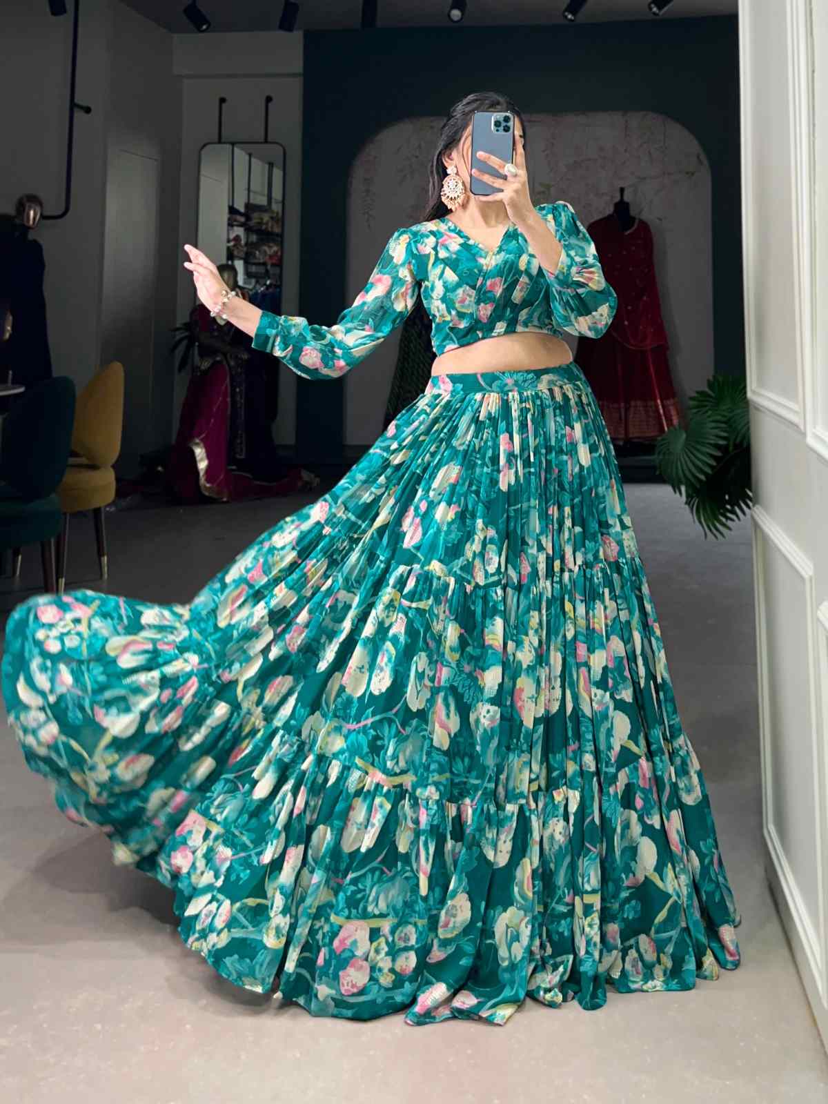 Floral Print Georgette Lehangas