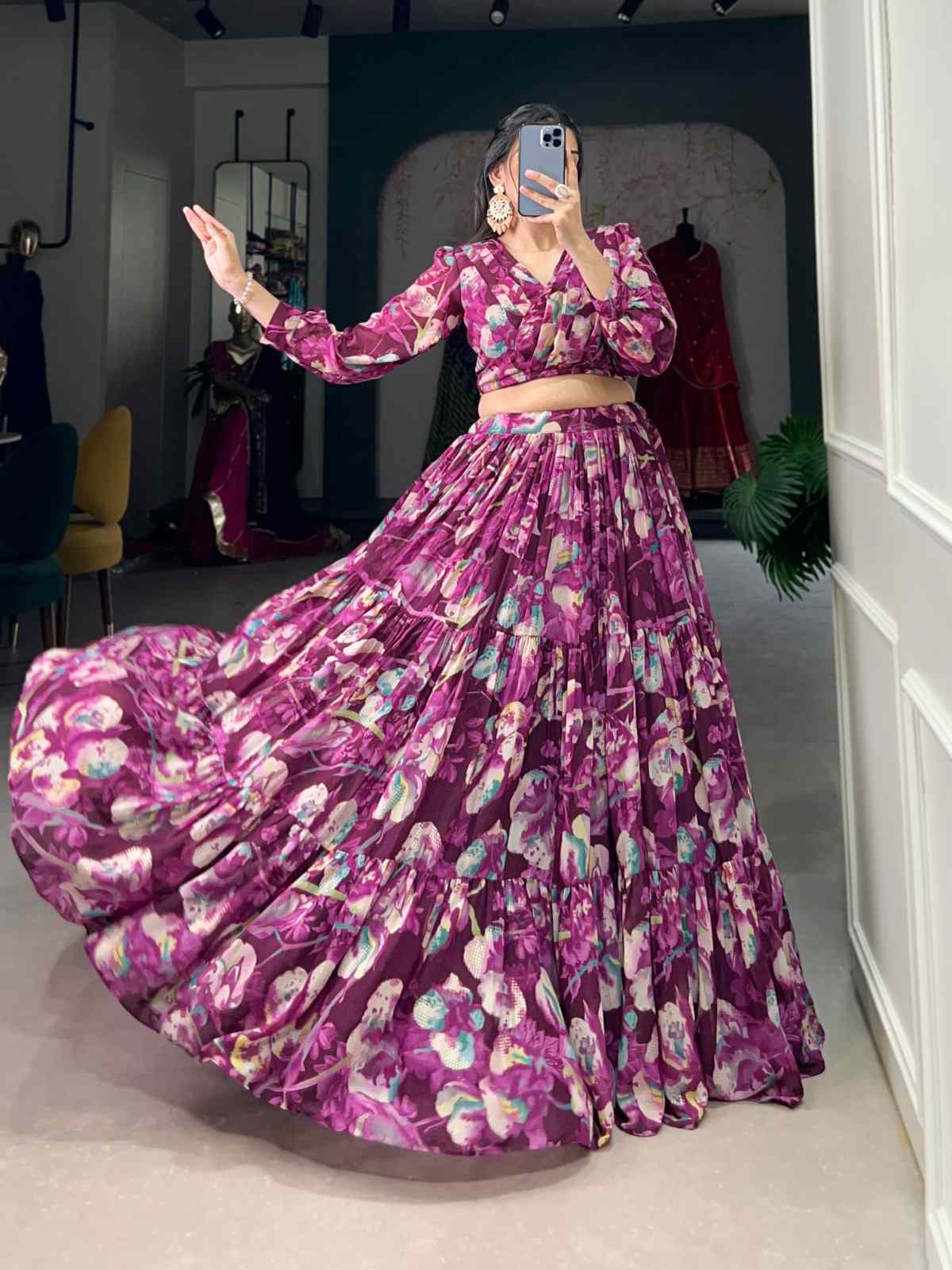 Floral Print Georgette Lehangas