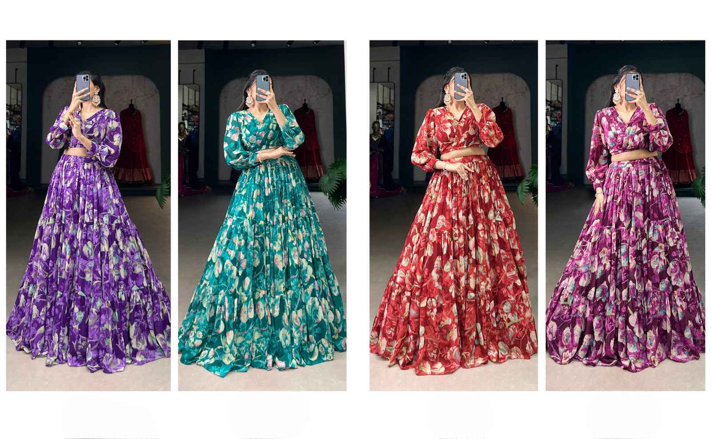 Floral Print Georgette Lehangas