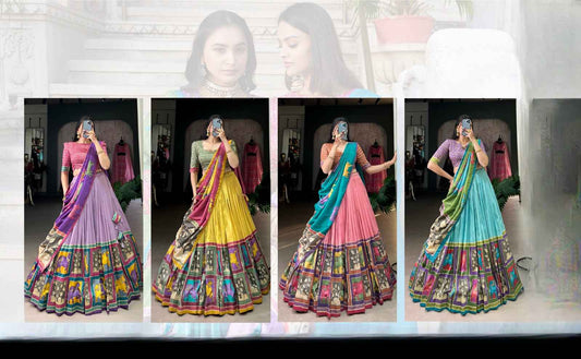 Kalamkari Tussar Silk Lehangas