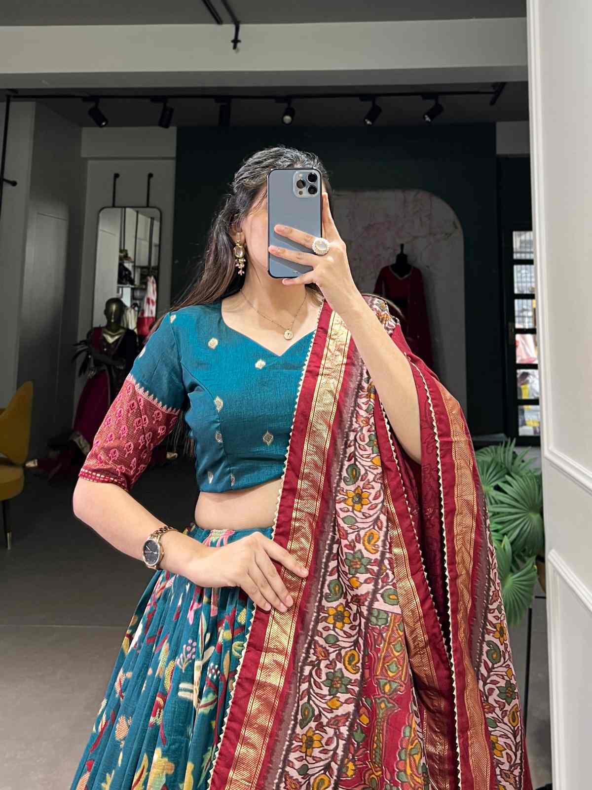 Foil Print Tussar Silk Lehanga