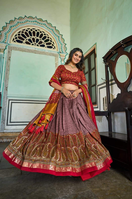 Kashmiri Print Tussar Silk Lehanga