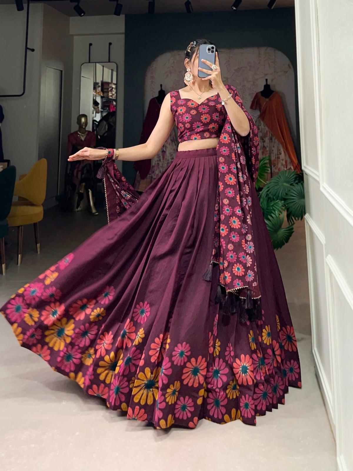 Floral Tussar Silk Lehangas
