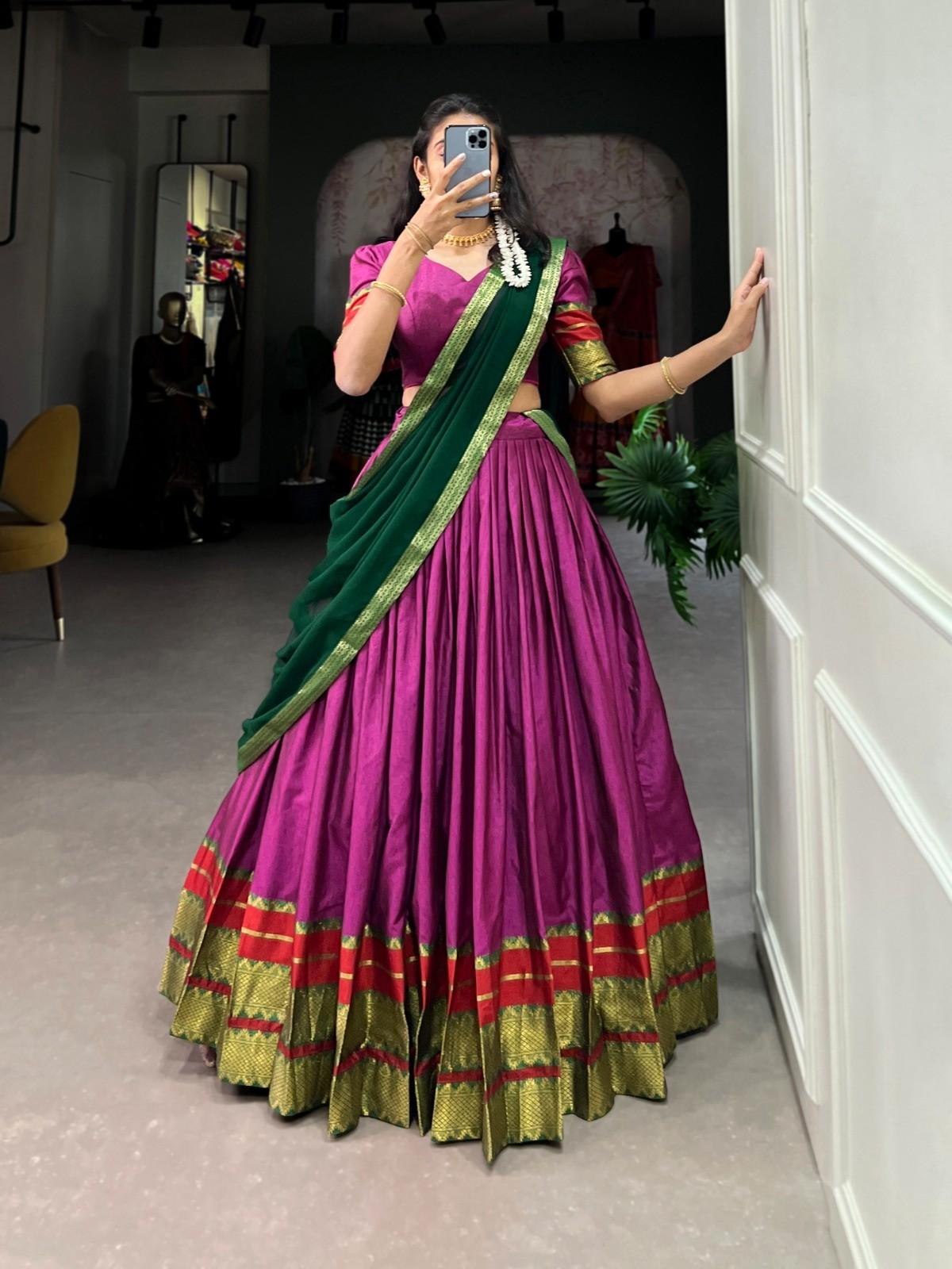 Zari Weaving Poly Cotton Lehangas