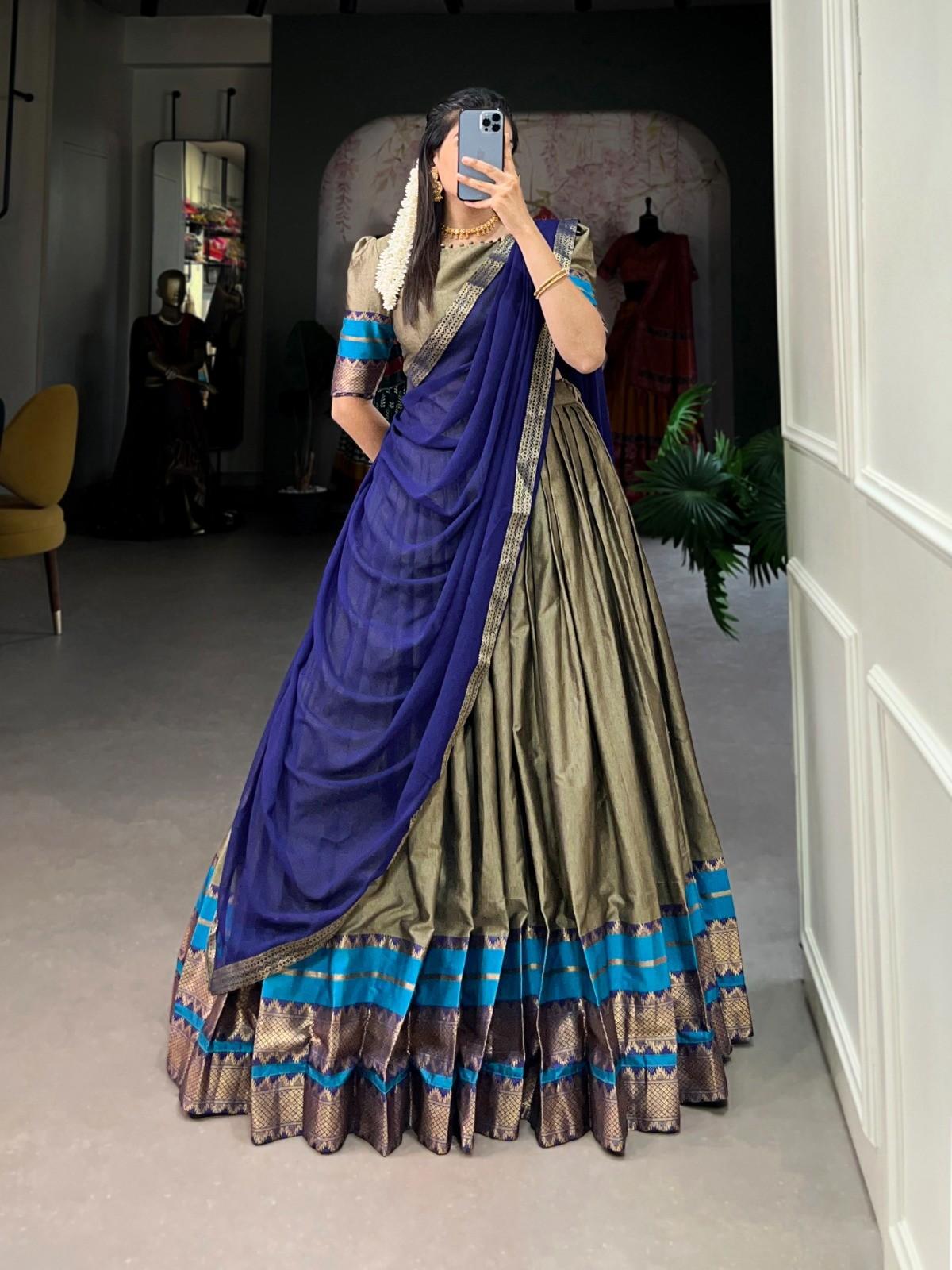 Zari Weaving Poly Cotton Lehangas