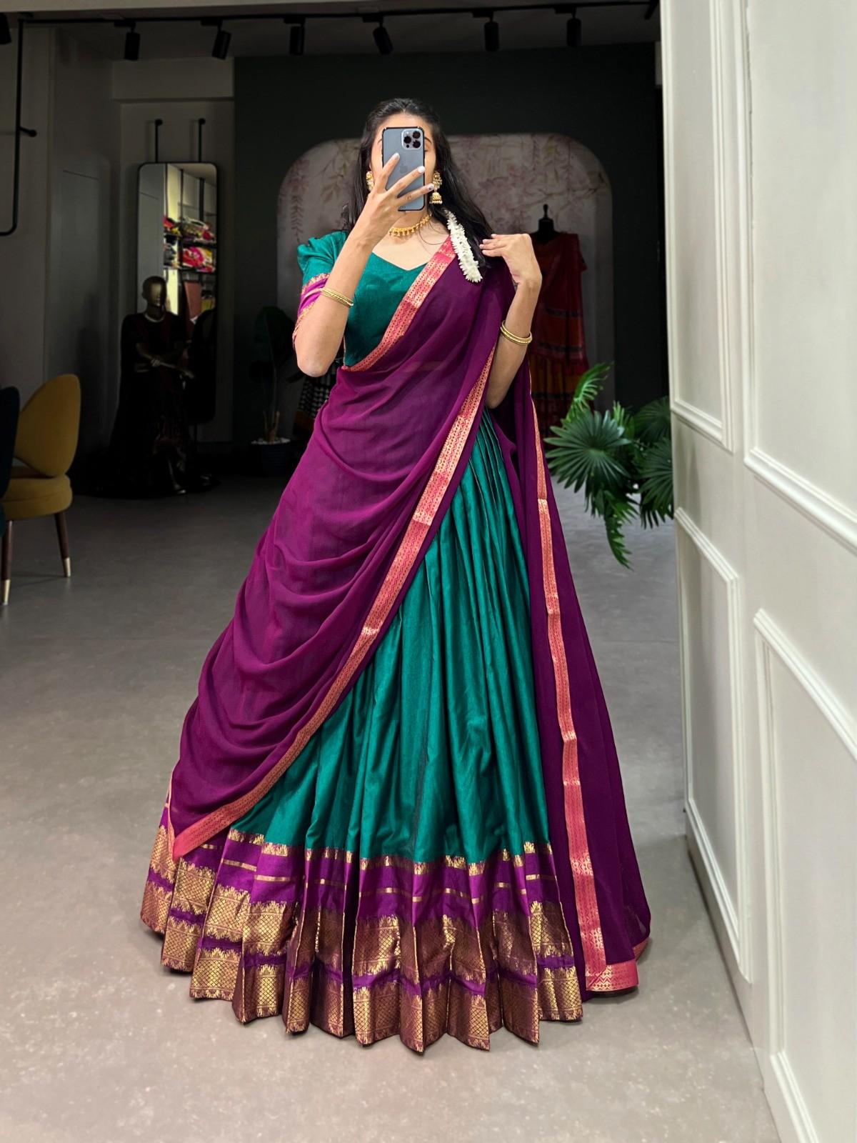 Zari Weaving Poly Cotton Lehangas