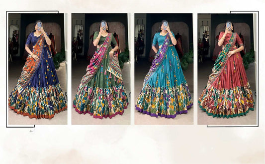 Kalamkari Tussar Silk Lehangas