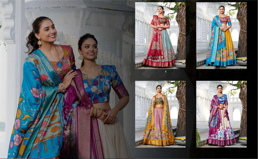 Jaquard Dola Silk Lehangas