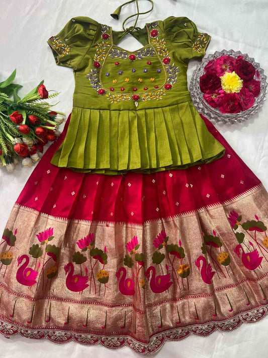 Kid's Scallop Dola Silk Lehanga