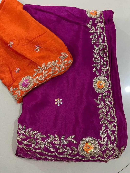 Handwork Chinnon Silk Sarees