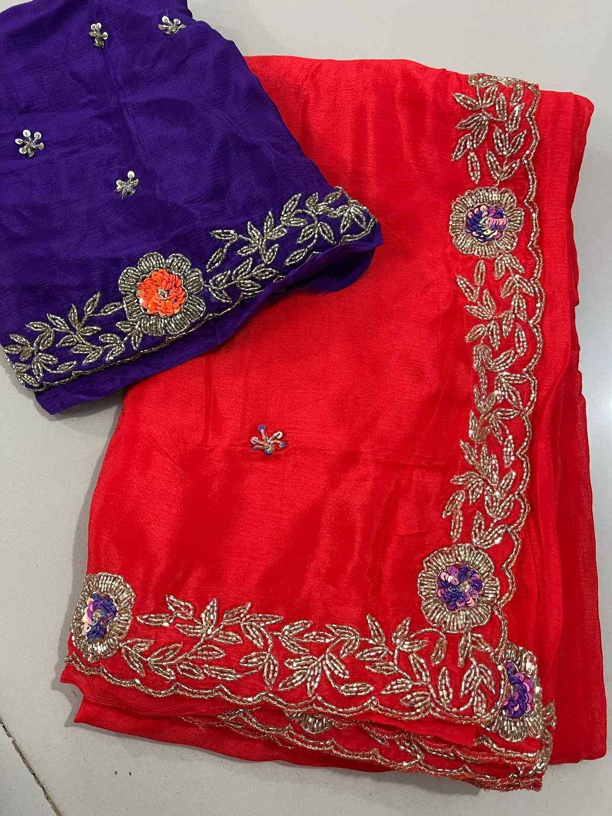 Handwork Chinnon Silk Sarees