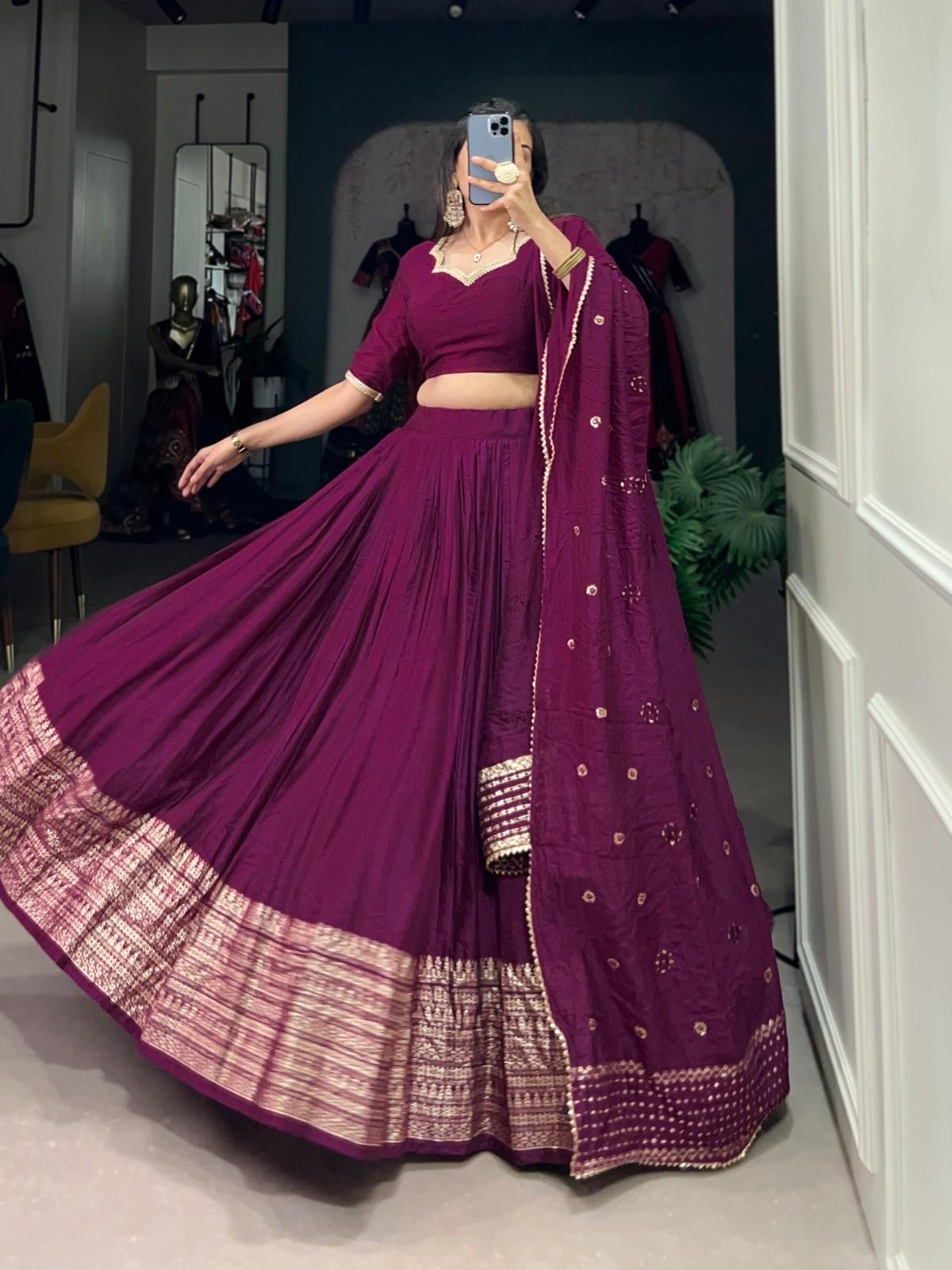 Zari Chanderi Silk Lehangas