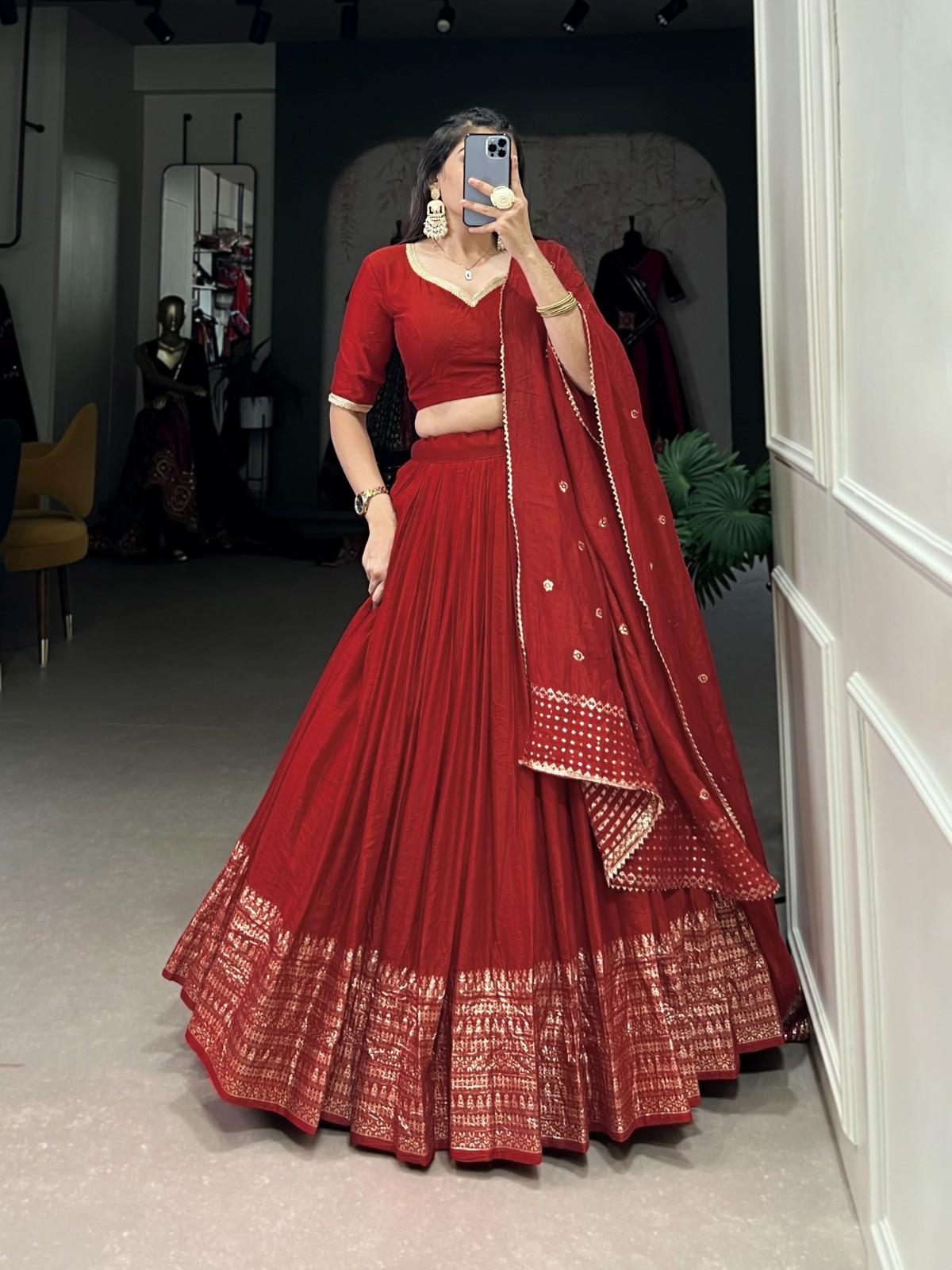 Zari Chanderi Silk Lehangas