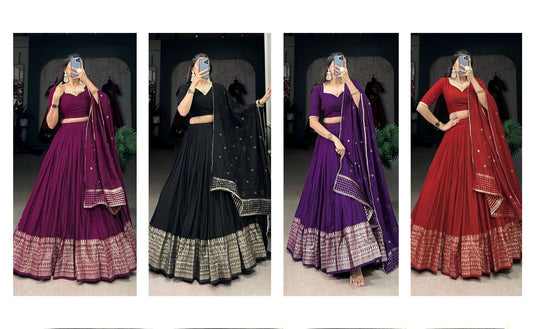 Zari Chanderi Silk Lehangas