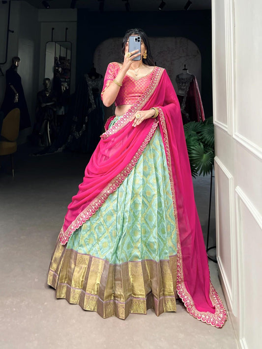 Jaquard Silk Lehangas