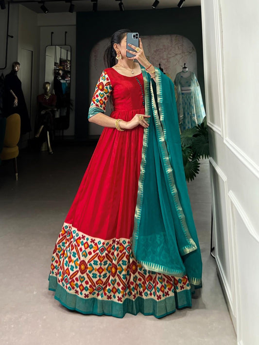 Printed Dola Silk Gown