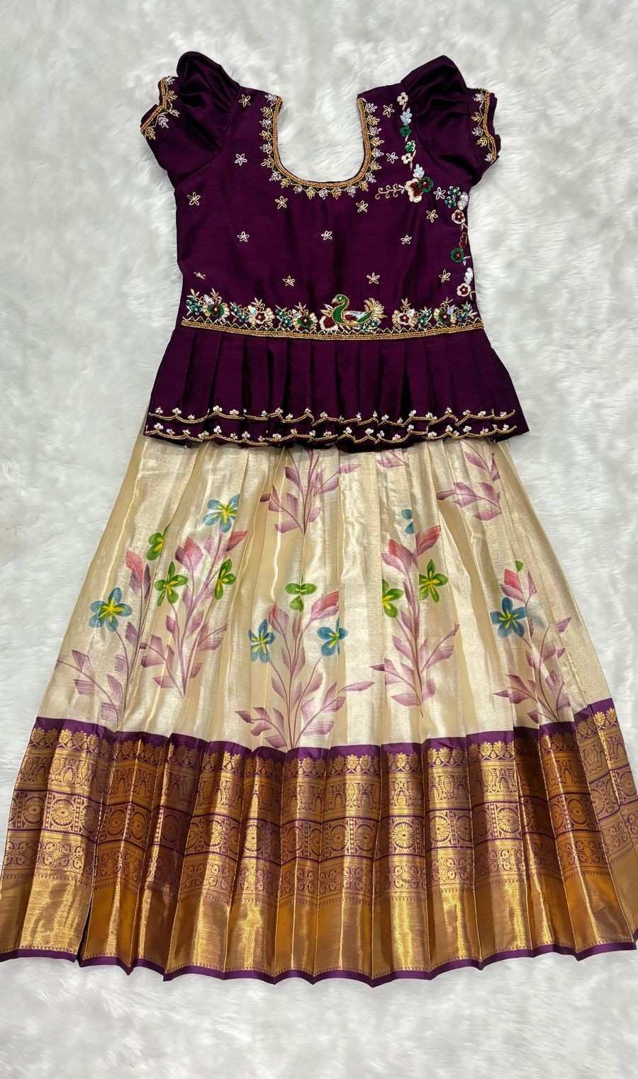Kid's Painted Soft Tissue Lehengas