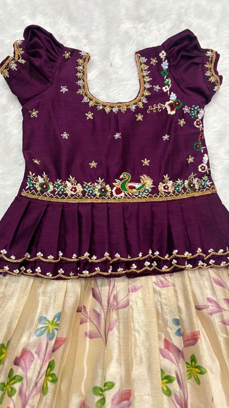 Kid's Painted Soft Tissue Lehengas