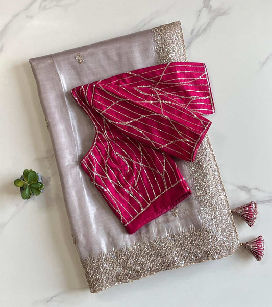 Tissue Sequence Work Saree