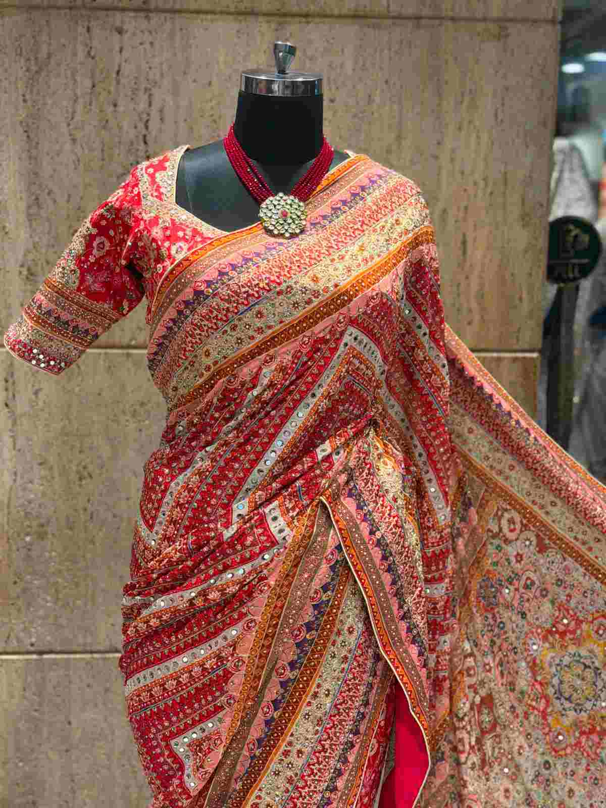 Ajrakh Print Chinnon Silk Saree
