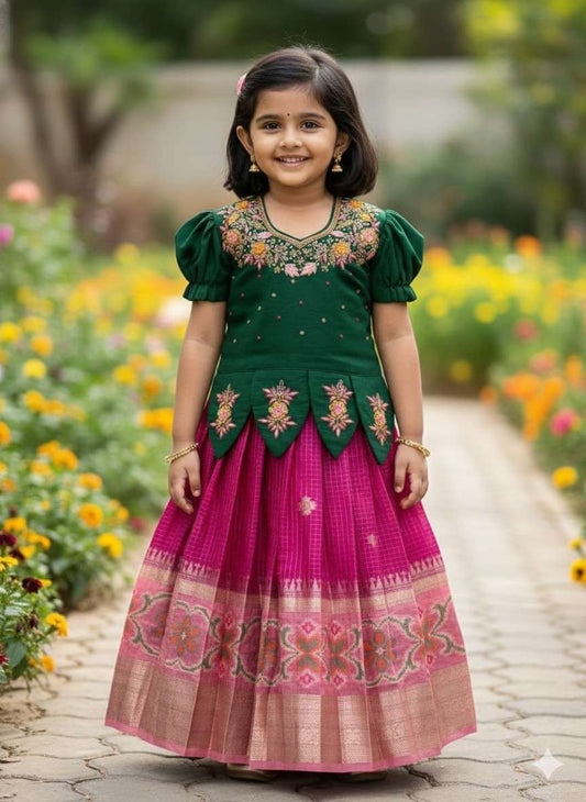 Kids soft Banarasi silk lehenga – 6 months to 15 years – Arhas Couture