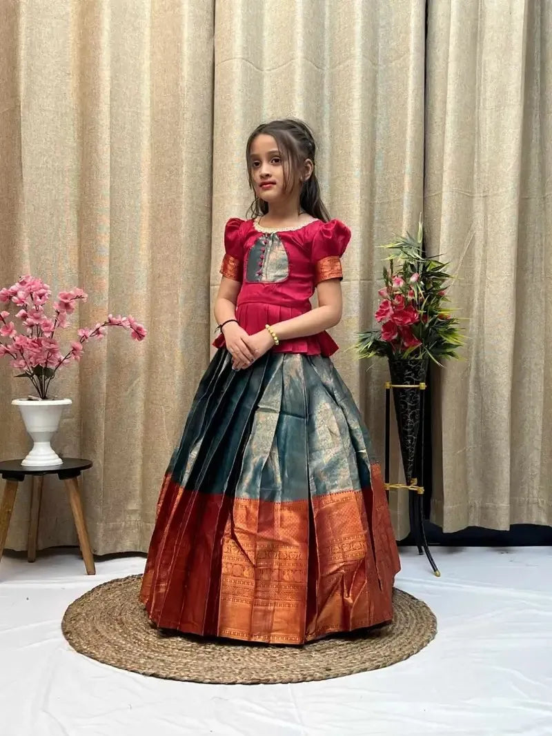 Kid’s Litchi Silk Lehangas