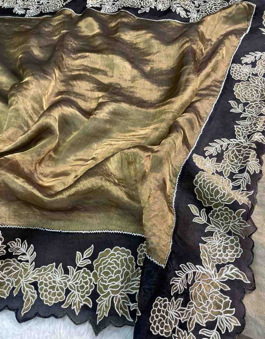 Fancy Banarasi Kora tissue saree with applique work – Arhas Couture