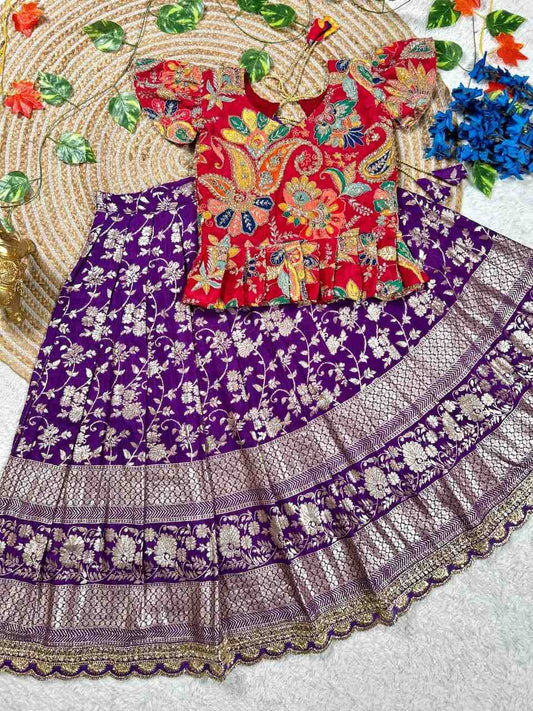 Kid's Natural Crepe Silk Lehenga