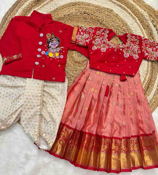 Semi Gadwal silk family outfit – 10 colours – full family – Arhas Couture