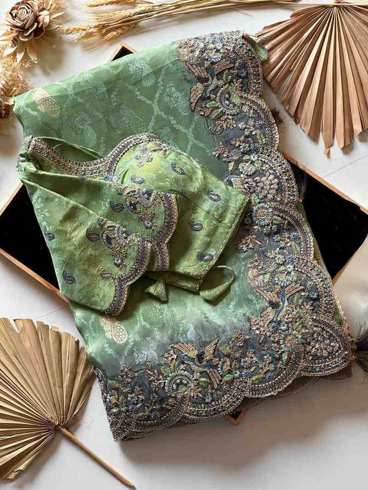 Fancy soft Dola silk saree 2-shade with scalloped sequins – Arhas Couture