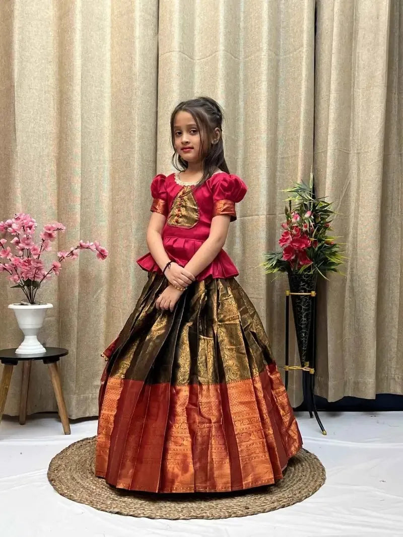 Kid’s Litchi Silk Lehangas
