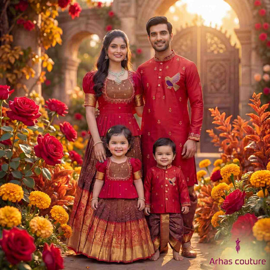 Semi Gadwal family outfit – 4 colours – full family – Arhas Couture
