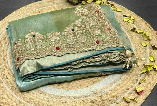 Fancy Uppada silk saree with ombre dyeing and scalloped border – Arhas Couture