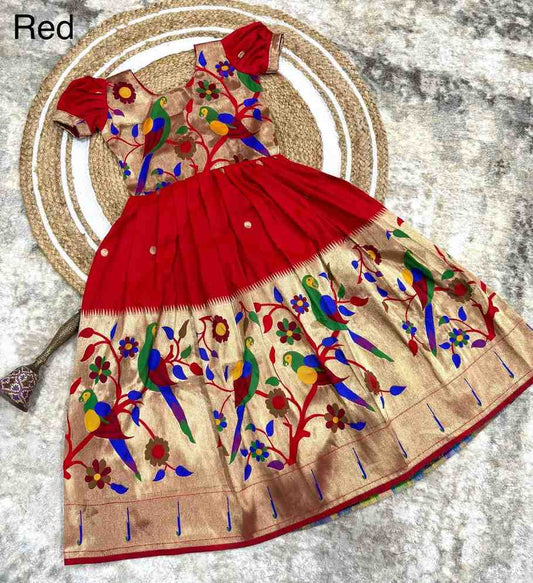 Kids soft Paithani silk gown – 10 colours – 1 to 15 years – Arhas Couture