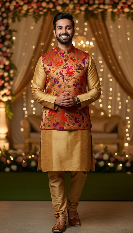Fancy semi silk brocade Paithani jacket – Arhas Couture