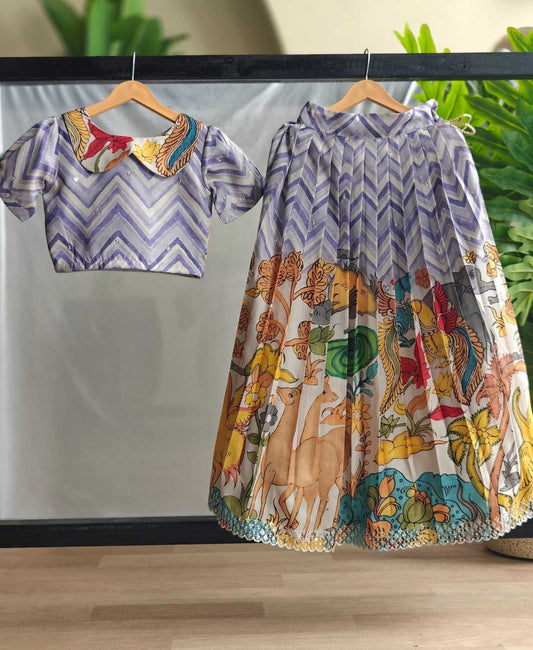 Kid's Kalamkari Tussar Silk Lehengas