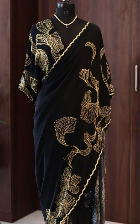 Fancy crepe silk saree with cutdana handwork and sequins – Arhas Couture