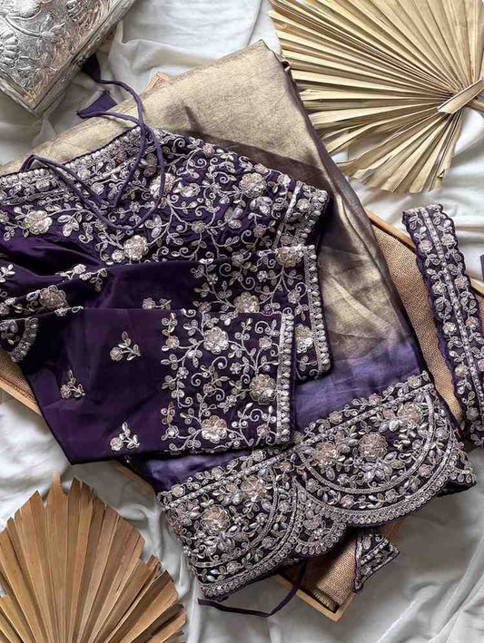 Fancy 1-minute ready-to-wear space silk saree with sequins and pearl – Arhas Couture