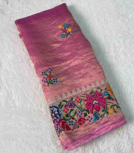 Fancy tissue silk saree with petit point embroidery – Arhas Couture