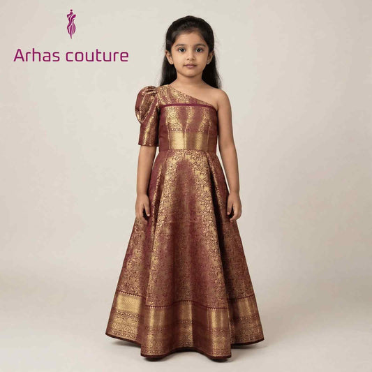 Kids semi Kanchi half-shoulder modern gown – 7 colours – Arhas Couture