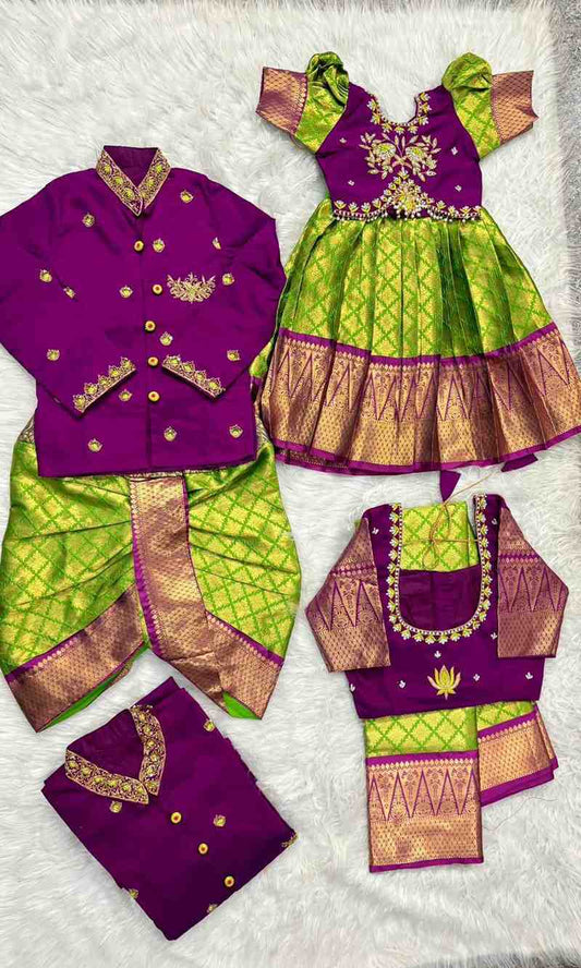 Raw silk family outfit – girls, boys, men and Mom – Arhas Couture